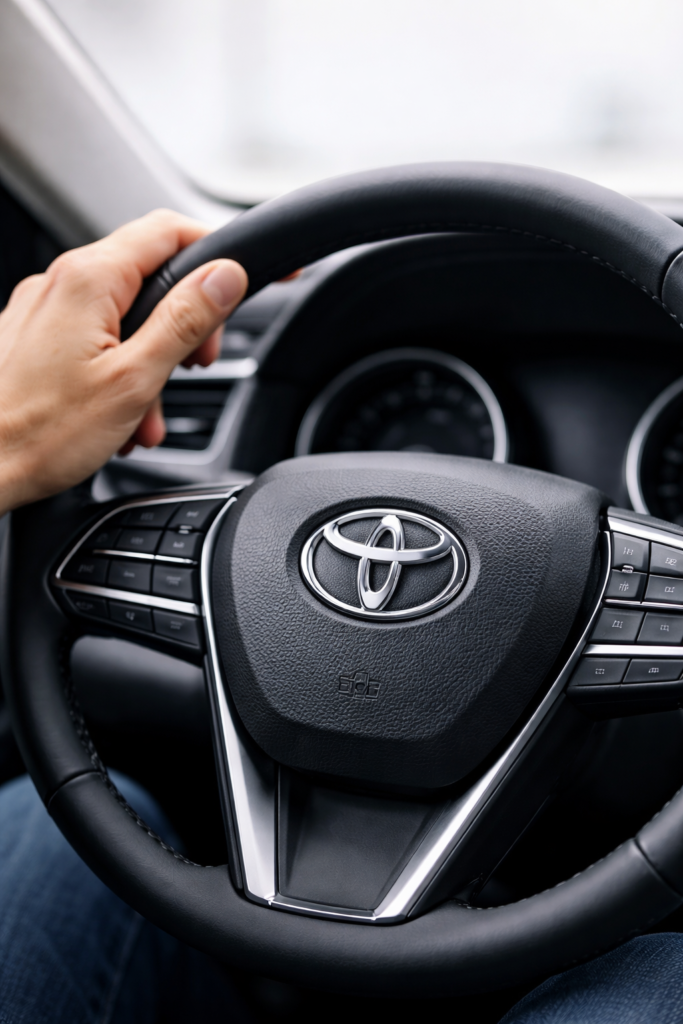 Timón de un Toyota durante un test drive