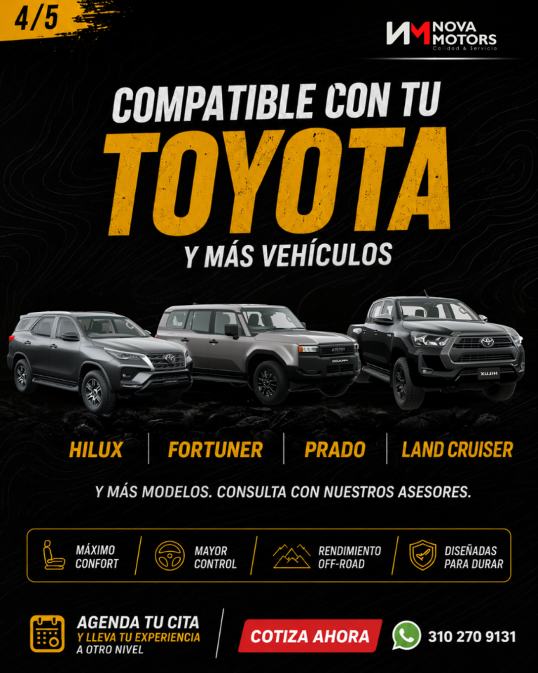 Compatible con tu Toyota: Hilux, Fortuner, Prado y Land Cruiser, entre otros modelos.