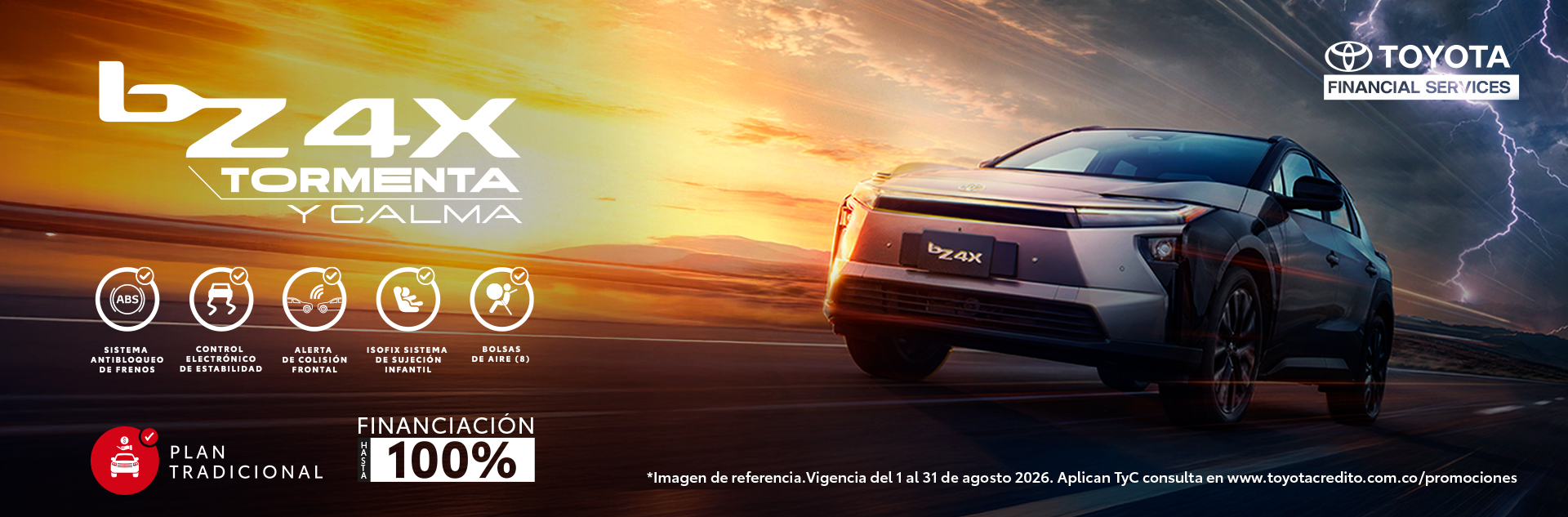 Toyota bZ4X, tormenta y calma. Plan tradicional con financiación hasta el 100%.