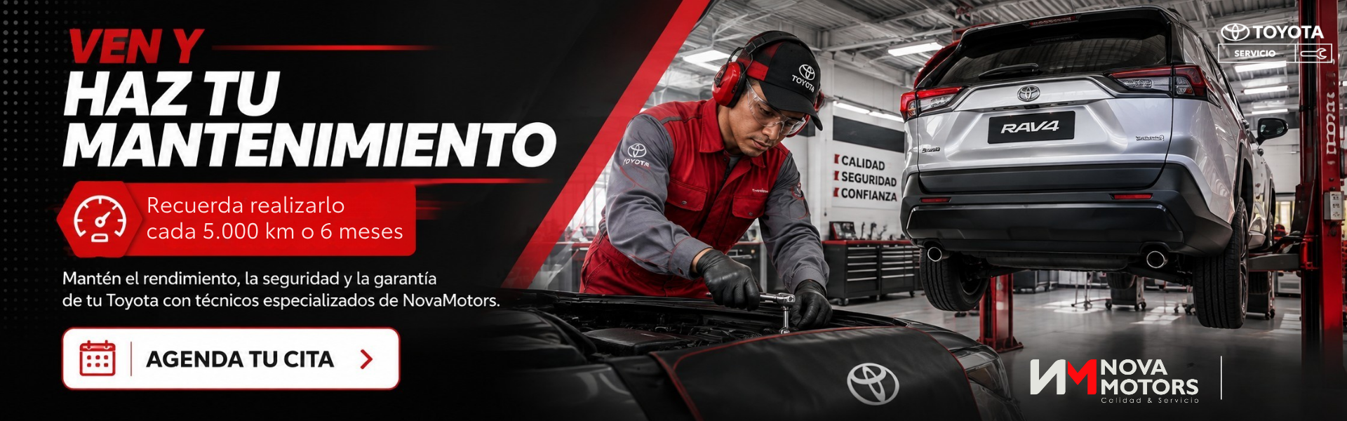 Ven y haz el mantenimiento de tu Toyota cada 5.000 km o 6 meses. Agenda tu cita en NovaMotors