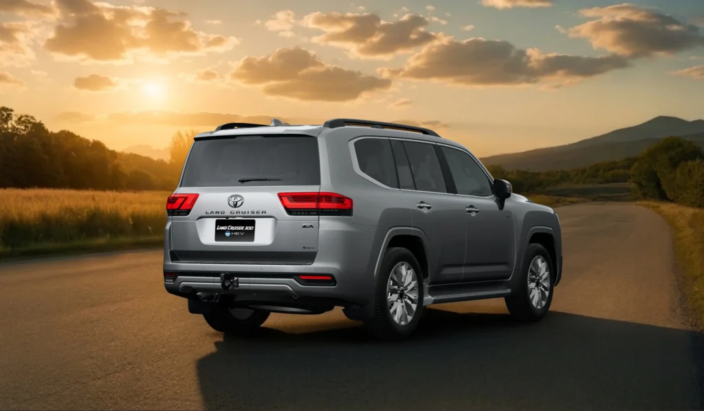 Toyota Land Cruiser 300 al atardecer, vista trasera