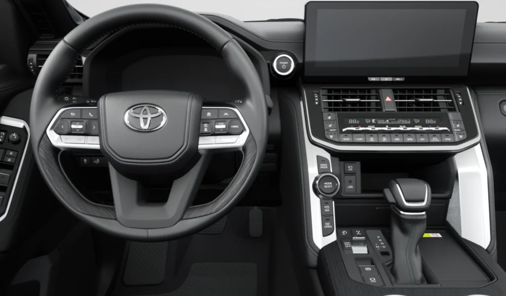 Volante y consola central de la Toyota Land Cruiser 300