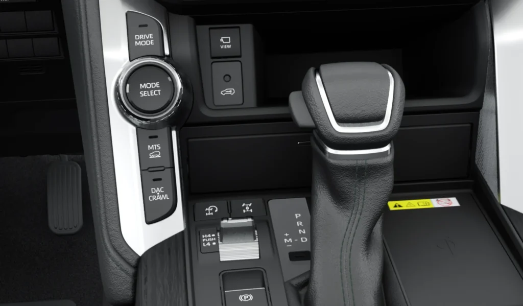 Selector de modos de conducción y palanca de la Toyota Land Cruiser 300