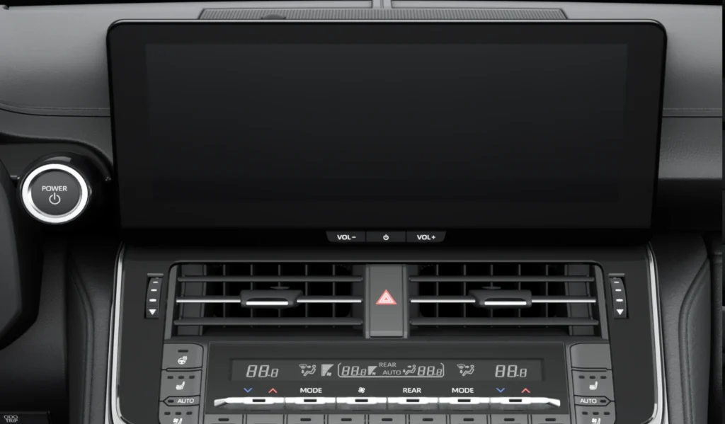 Pantalla central y mandos de clima de la Toyota Land Cruiser 300